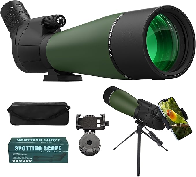 WOZEL 25-75x80 Spotting Scope with Tripod - Phone Adapter & Carrying Bag Included, HD BAK4 Prism Waterproof Spotter Scope for Target Shooting, Bird Watching & Wildlife Viewing