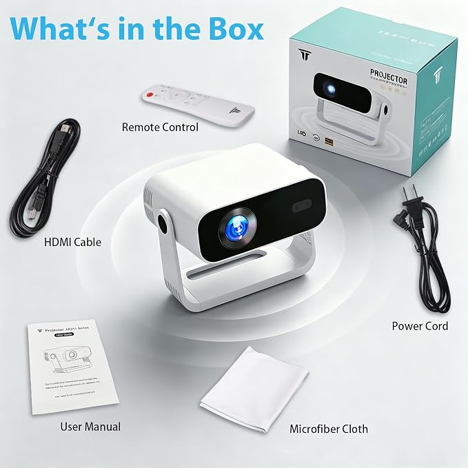 Wielio 2026 Smart Projector Android 14/TV with WiFi 6 and Bluetooth 5.0 Built in 1000+ Apps 210 ANSI Portable Bedroom Mini Movie Projector Auto Keystone & Zoom （Auto Focus/Preferred Dark Room)