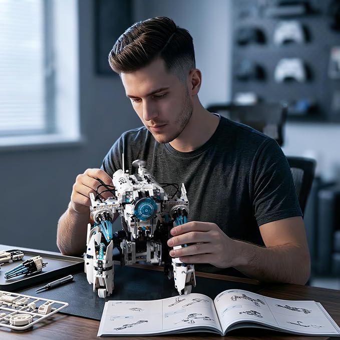 Technic RC Robot Building Set,STEM Mecha Toy Coding for Boys 8-12 | Programmable,ABS Plastic,Hexapod,Walking System,LED Cyber Lights,Remote Control＆App,Mecha Model,1406PCS,Birthday Gift