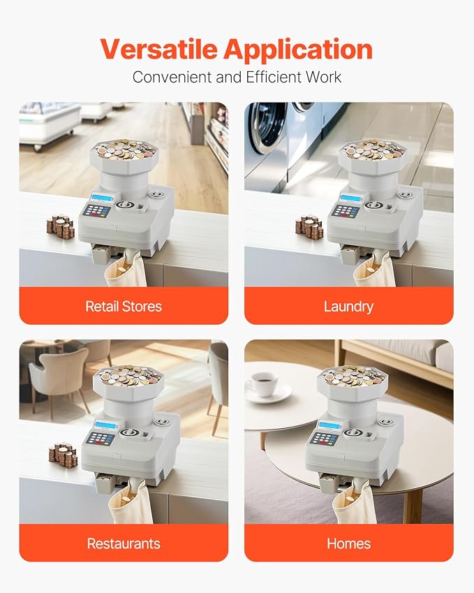VEVOR High Speed Coin Counter, Professional Coin Sorter with Anti-Jam Tech, 1300 Coins/Min Counting Speed, 11000 Coins Hopper Capacity, Suitable for International Coins and Tokens