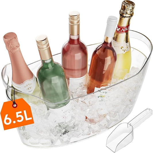 Lifewit 6.5L Ice Bucket for Parties, Large Beverage Tub with Scoop, Drink Cooler for Dirty Soda Bar, Portable Champagne/Wine/Beer/Juice Table Chiller for Outdoor Bar & Mimosa Bar Supplies
