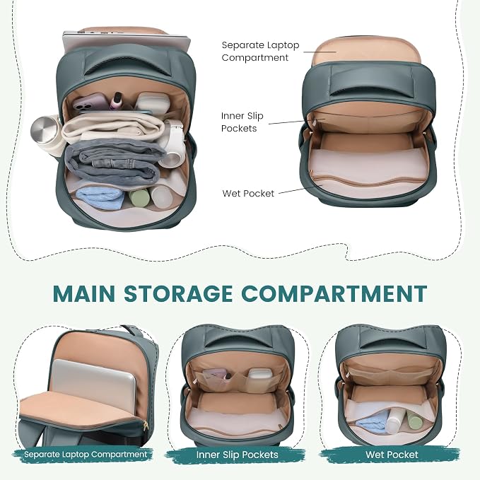 GOLF SUPAGS Lunch Backpack 16 Inch Laptop Backpack with Insulated Cooler Lunch Box Food Bag for College Work Camping Picnics (Atrovirens)