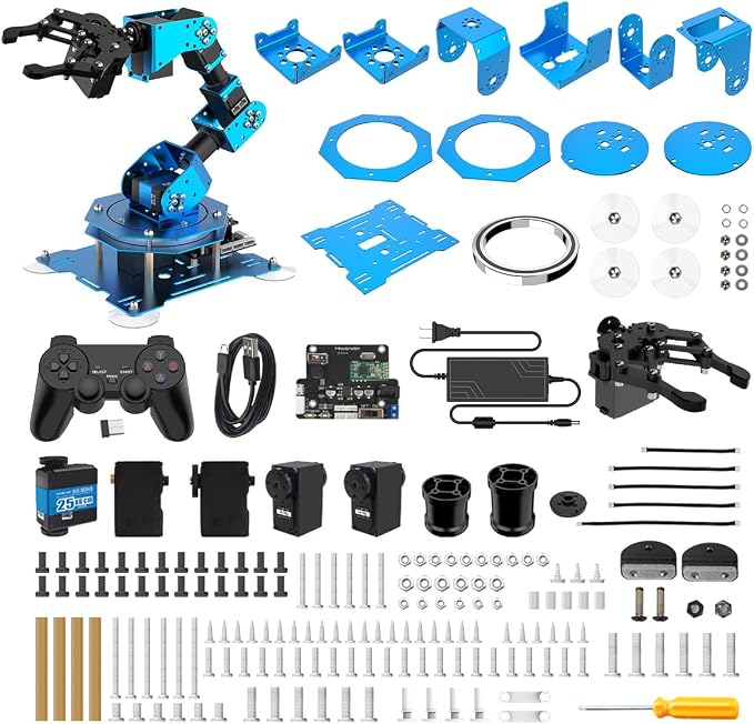 Robotic Arm for Arduino Coding Programming 6DOF Hiwonder-xArm1S STEM Educational Building Robot Arm Kits, 6 AXIS Full Metal Robotic Arm Wireless Controller/PC/App/Mouse Control Learning Robot