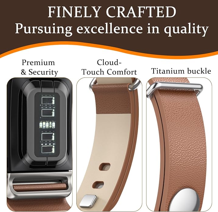 omee Leather Band Compatible with Whoop 5.0 Band Strap Men Women, Genuine Leather Rugged Durable Replacement Wristbands Straps for Whoop 5.0 Bands
