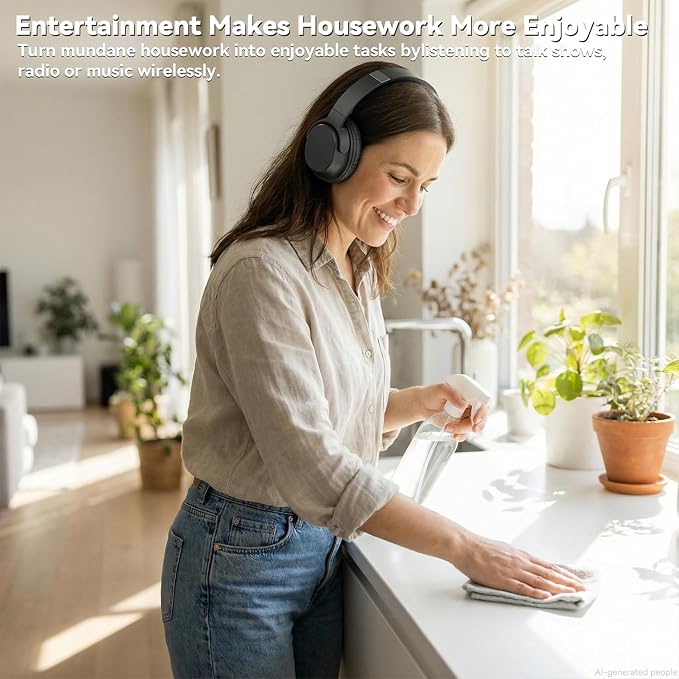 Dytole Wireless Headphones for TV, TV Headphones Wireless for Seniors with Transmitting Charging Dock, 65H Battery, Ultra-Low Latency Audio, Fit Father's Day Thanksgiving Birthday Gift for Parents