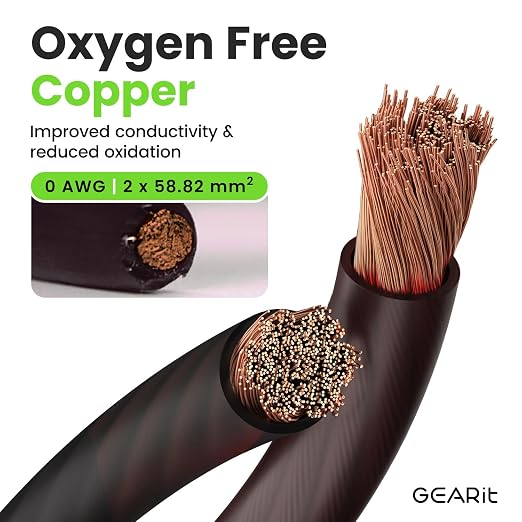 GEARit Black 0 Gauge OFC Wire 25 ft, 1/0 OFC Wire Battery Cable, Oxygen-Free Copper Ground Wire for Car Audio Amp, RV, Marine, Inverter