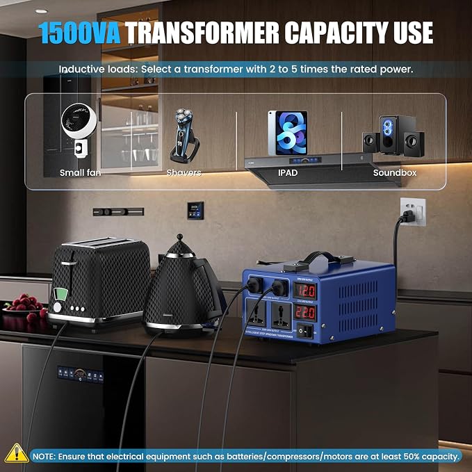 6000 watt Voltage Conversion Transformer Heavy-Duty Step-up/Step-Down AC 110V/120V/220V/240V Power Conversion, with resettable Circuit Breaker Protection, with US Power Cord, LCD Display