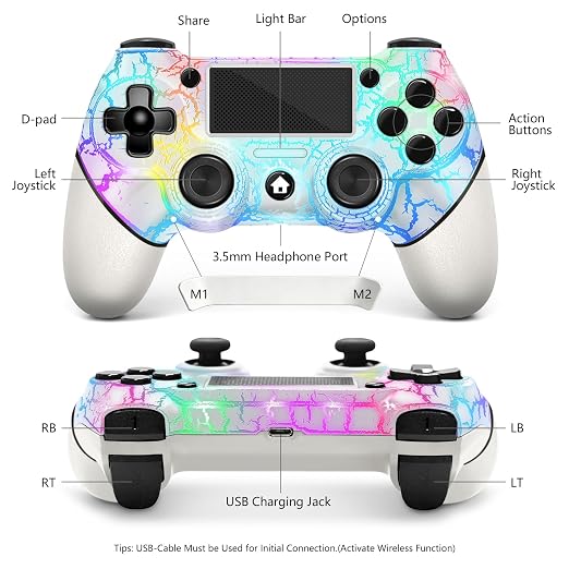 AceGamer 2 Pack for PS4 Controller, Hall Effect Joysticks & Programmable Back Buttons, Wireless Controller for PS4/Pro/Slim/PC, RGB Light/Turbo/Vibration/Motion/3.5mm Audio Jack!