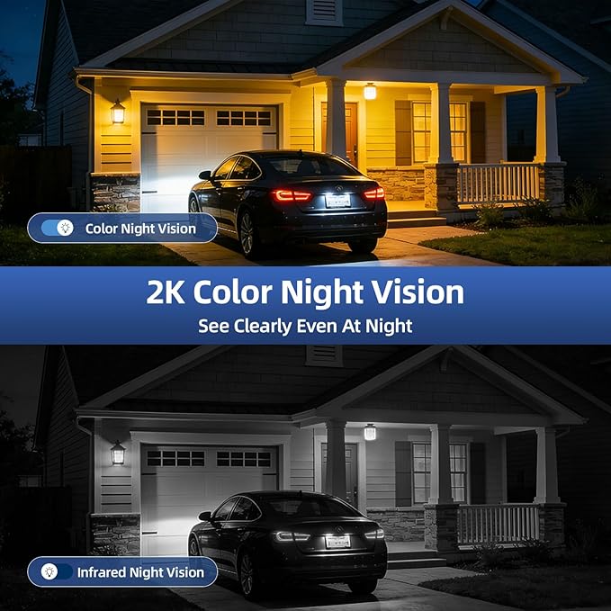 Security Cameras Wireless Outdoor 355° Pan Rotating 2K Color Night Vision Cameras for Home Security WiFi Battery Outdoor Camera Motion Detection 2-Way Talk IP65 Spotlight Siren SD/Cloud Storage 4 Pack