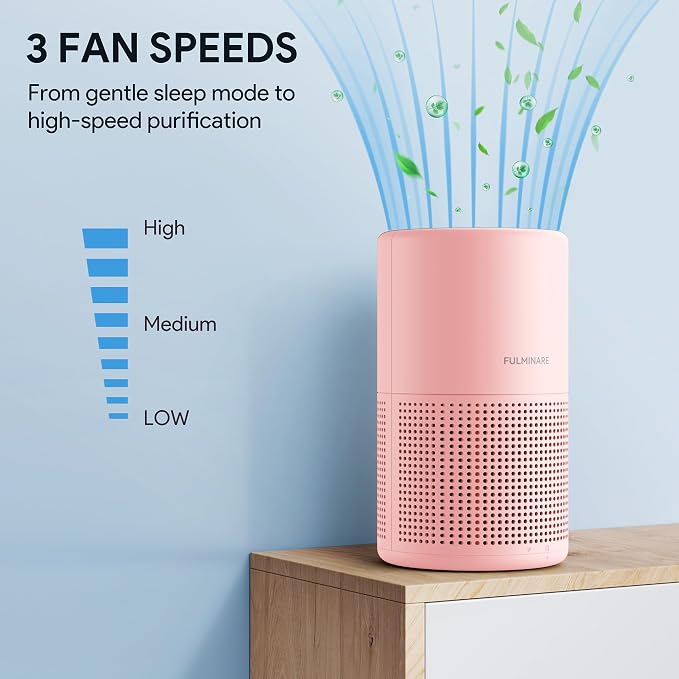 FULMINARE Air Purifiers for Home H13 True HEPA Air Filter Quiet Air Cleaner With Night Light Portable Small Air Purifier for Bedroom Office Living Room (Pink 2 Pack)
