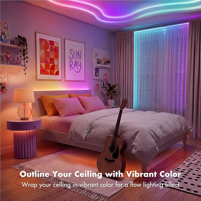 IC Smart RGB LED Strip Lights, 100FT LED Lights for Bedroom, App Control/Remote Control, Music Sync, DIY Design, Rainbow Chasing Effects, Strip Lights for Home, Party Decor