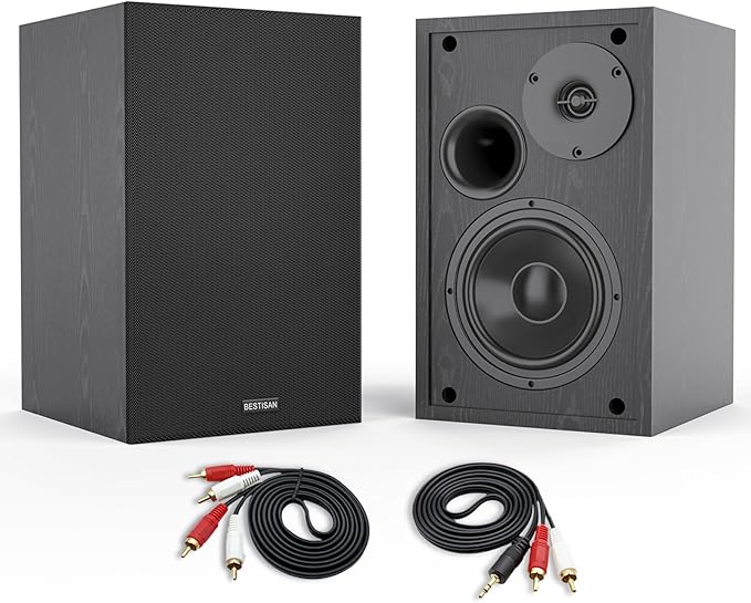 BESTISAN 4 Inch Powered Bookshelf Speakers with Deep Bass, Bluetooth 5.0 Studio Monitor Speakers, 2.0 Neared Field Audio Speakers with 2 RCA Line Input, Set of 2 Black-New Model
