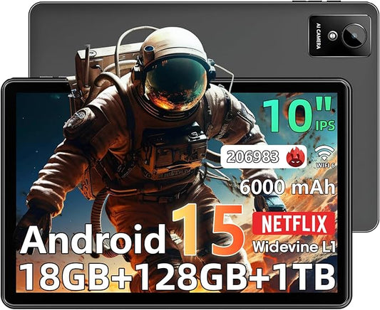 Raemond Tablet 10 inch Android 15 Tablets, 18GB RAM 128GB ROM 1TB Expand, Octa-Core Processor, 1280x800 IPS Widevine L1, WiFi 6, 8MP+5MP Dual Camera, BT5.4, 6000mAh, GPS, Type-C Fast Charging