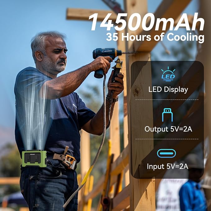 14500mAh Portable Waist Fan, Gifts for Husband Dad Men Him, Shirt Wearable Belt Clip on Fan for Blue Collar Outdoor Worker, Rechargeable Full Body Cooling, Fishing Hiking Camping Essentials 2026