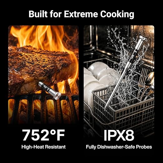 ThermoMaven 3000FT Smart Wireless Meat Thermometer – Sub-1G Long Range, 6 Sensors NIST Certified Accuracy, 2 Thin Probes, Standalone Base with Large LCD for Grill, Smoker, Oven, BBQ, Black