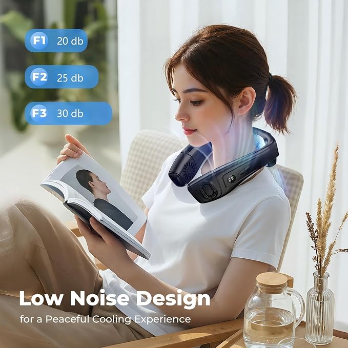 Neck Fan Portable Personal Fans, Ergonomic Cold Neck Fan with Cooling Plate, Type-C 8000mAh Rechargeable 3D Airflow Wearable LED Screen 3 Modes Gifts for Men Women Outdoor Travel Indoor