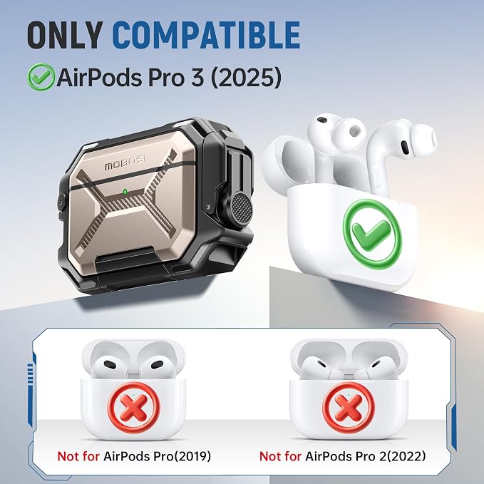 MOBOSI for AirPods Pro 3 Case [IP68 Waterproof Case for iPods Pro 3&Compatible with MagSafe] Military Grade Protective Earpods Pro3 Cover with Secure Lock, Keychain & Phone Stand (2025),Champagne