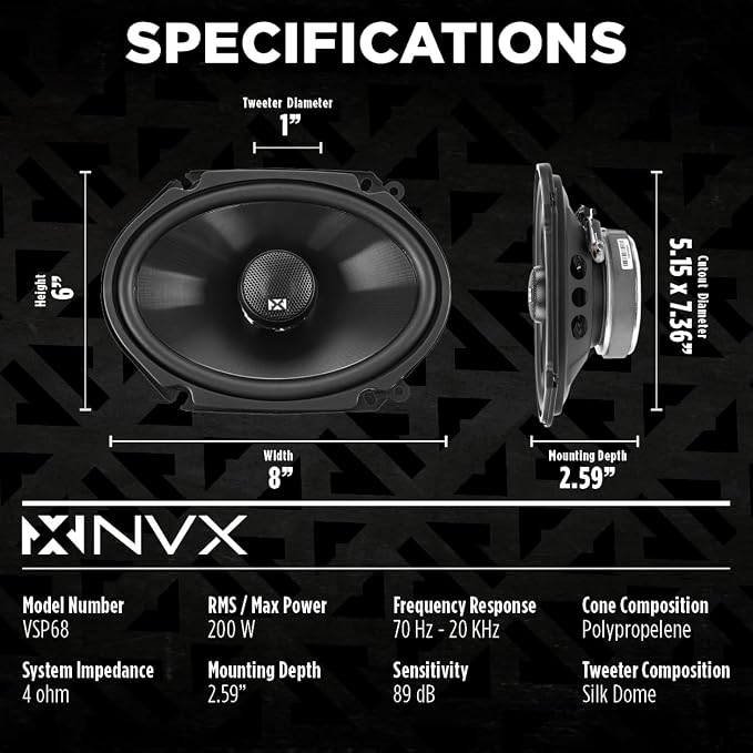 NVX VSP68 600W Peak (200W RMS) 6x8 V-Series 2-Way Coaxial Speakers with 25mm Silk Dome Tweeters