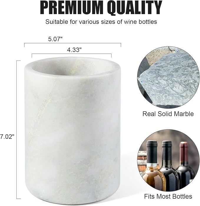 Marble Wine Bottle Chiller Bucket,Versatile Wine Chillers for Bottles, Handcrafted Wine & Champagne Cooler for Parties, Dinner - Luxury Kitchen Utensil Holder Ideal for Wine Enthusiasts, White