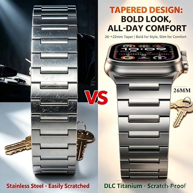 i-Boruly Pure Titanium Band for Apple Watch Ultra 3/2/1 (49mm), Series 11 10 9 8 7 6 5 4 SE (46/45/44mm) - Waterproof Lightweight Metal Strap with Adjustment Tool,Men Durable Business Design (Titanium Color)