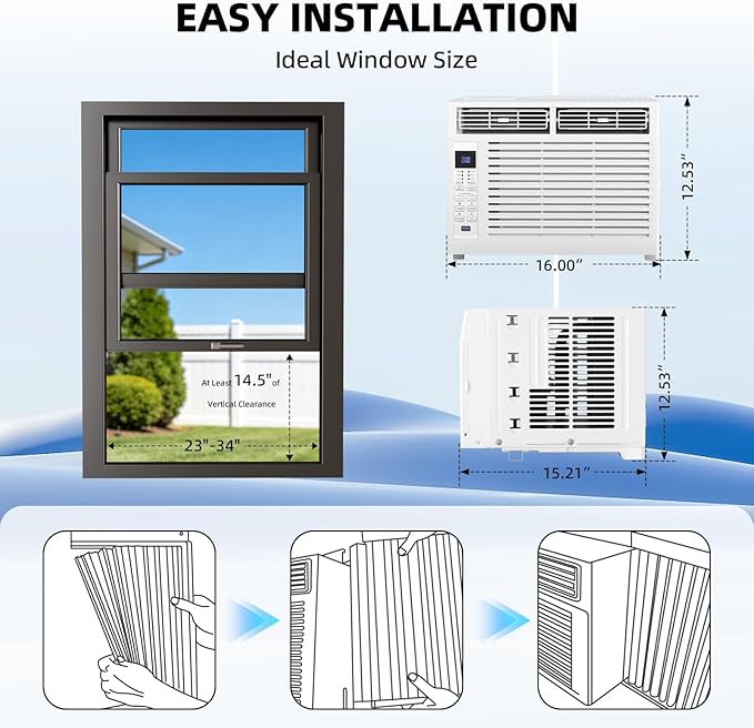 Antarctic Star 6,000 BTU Window Air Conditioner, Window AC Unit, Cools Rooms up to 250 Sq.Ft., 6 in 1 Modes Air Conditioner Window Unit with Remote Control, Easy to Install, Energy Saving, White