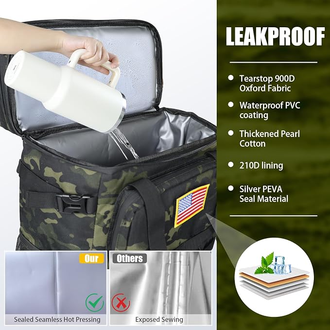 Tactical Backpack Cooler, AYAMAYA Leakproof 40 Cans Soft Cooler Backpack with Handle, Waterproof Insulated Tactical Lunch Box Bag for Work, Beach, Travel, Camping, Picnic, Hiking