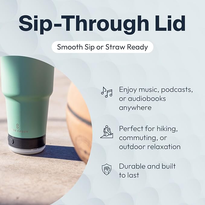 Vibe 18 oz Tumbler with Bluetooth Speaker, Insulated Stainless Steel Travel Cup with Lid, Hot & Cold Drink Beverage Container, Removable Speaker with Microphone, Rubber Base, Dark Green