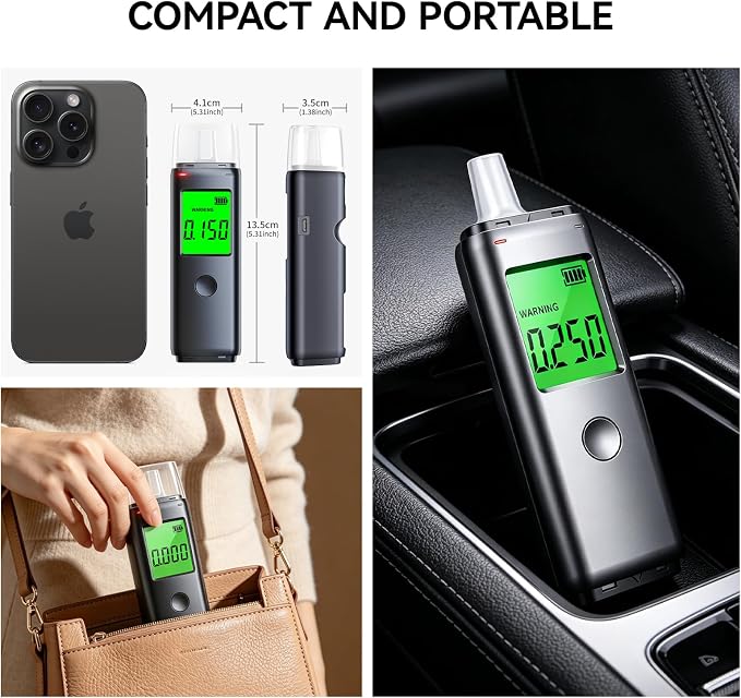 Breathalyzer,Portable Alcohol Tester with Digital LCD Display-Personal Breath Alcohol Detector for Home, Party & Safety-Includes 20 Mouthpieces-Easy to Use with Reliable Results