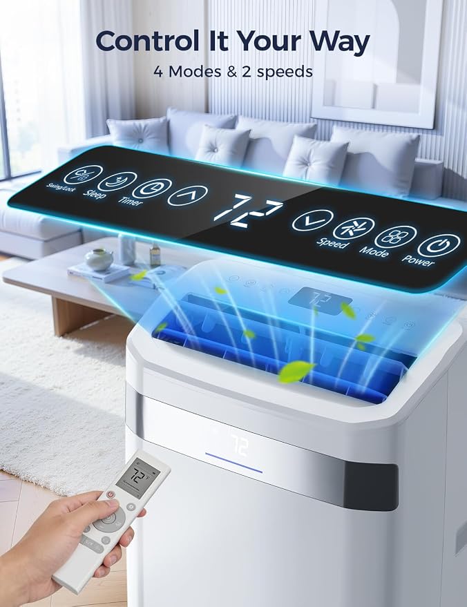 Portable Air Conditioner 12000 BTU, Cools Rooms up to 550 Sq. Ft, Portable AC, Dehumidifier & Fan Mode, Sleep Mode, 24-Hour Timer, Remote Control, Window Installation Kit 1 piece