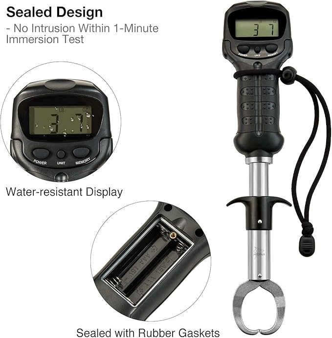 Piscifun Fish Gripper with Digital Fish Scale, Memory Function Fishing Scale, Save Up to Most 10 Set of Weight, Saltwater-Resistant, Portable Stainless Steel Fish Lip Gripper, Fishing Gear Gift