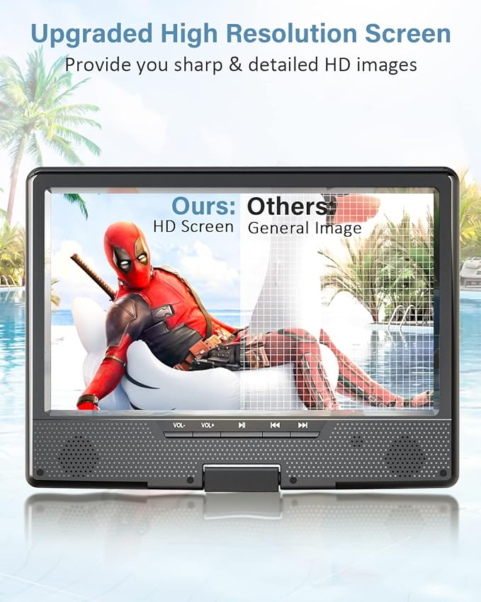 Arafuna 12.5" Portable DVD Player for Car, 10.5" HD Swivel Screen with Car Headrest Holder, 5-Hour Rechargeable, Support USB/SD/Sync TV, Regions Free, Last Memory