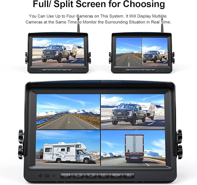 Fookoo HD 1080P 9" Wireless Backup Camera System, 9-inch Split Screen Monitor w/Recording, Supports 4 Cameras, IP69 Waterproof Rear View Camera Parking Lines for RV/Trailer/Truck/Camper(DW901)