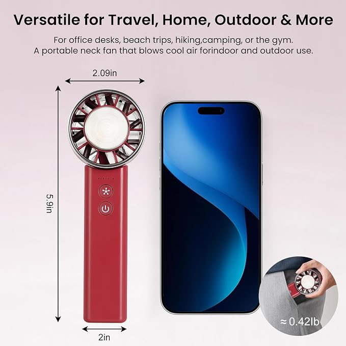 Foldable Handheld Fan with Ice Cooling - 4 Speed Rechargeable Mini Portable Fan, Ultra-Lightweight Personal Air Cooler for Desk, Travel and Makeup, Red