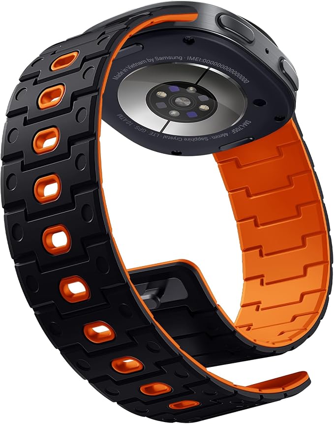 Bandletic Silicone Magnetic Band Compatible with Samsung Galaxy Watch 8 40mm 44mm / 8 Classic 46mm 2025, No Gap Soft Sport Wristbands Breathable Replacement Strap for Men Women, Black/Orange