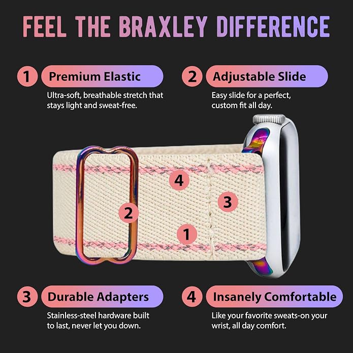 Braxley Bands for Apple Watches - Stretchy and Washable - Adjustable with Apple Watch Bands for Women & Men - Compatible with Apple Watch Series SE Ultra 9 8 7 6 5 4 3 2 1