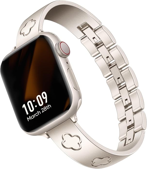 Missair Compatible with Apple Watch Band 38mm 40mm 41mm 42mm 44mm 45mm 46mm 49mm, Four Leaf Lucky Bracelet Women Dressy Stainless Steel Metal Clover Strap for iWatch Series 11 10 9 8 7 6 5 4 SE Ultra