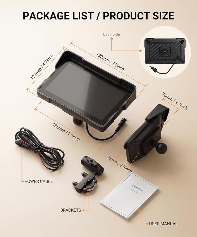 7" Motorcycle Wireless CarPlay GPS Navigation System, Android Auto Portable CarPlay Screen for Motorcycle, Dual Bluetooth Car Play Moto, Si-ri, Goo-gle Assistant, EQ, IP67 Waterproof Moto Screen