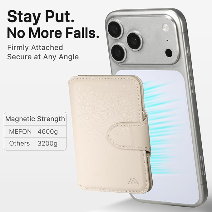 for MagSafe Wallet, Magnetic Phone Wallet RFID Blocking, Slim 5-8 Card Holder with Cash Slot & Clear ID Window, Minimalist Mag Safe Wallets for iPhone 17/16/15/14/13/12 Series, Oatmeal Beige