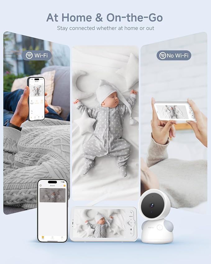 ARENTI Baby Monitor, 2K/3MP WiFi 6 Camera and Audio, 5-inch Wireless Screen, Smartphone App, Super Night Vision, Crying Detection, Auto Tracking, Temp&Humidity Sensor, Cloud&SD Card Storage (D3 Kit)