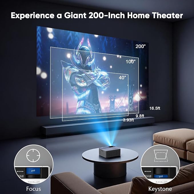 TMY 1080P Full HD Portable Mini Projector, Bluetooth Movie Projector, Compatible with TV Stick/Smartphone/PC/Game Console/HDMI/USB, Indoor & Outdoor Use, with Projector Screen