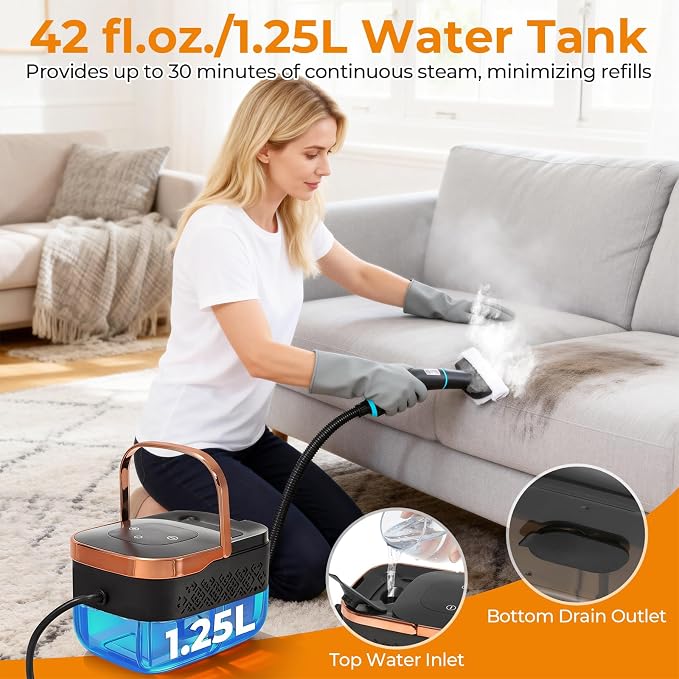 BEAMNOVA Handheld Steam Cleaner, Car Steamer for Auto Detailing, High-Pressure Multi-Purpose Steam Cleaning Machine, 42 oz, for Car Interior, Kitchen, Bathroom, Grout & Tile, Floors, Rose Gold