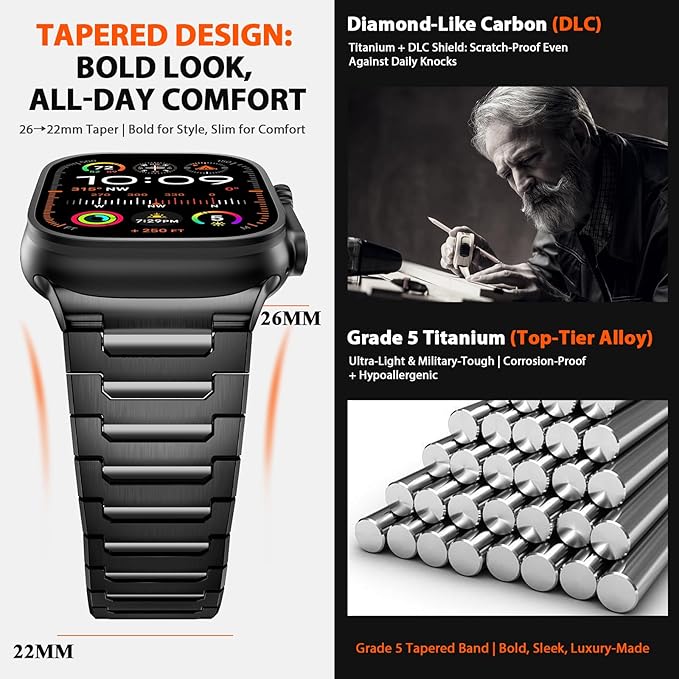 Titanium Apple Watch Band for Men Compatible with Apple Watch Ultra 3/2/1 49mm,iWatch Series 11/10/9/8/7/6/5/4/SE/3/2/1 (46/45/44/42mm),Lightweight Waterproof and Scratch Resistant Metal Strap