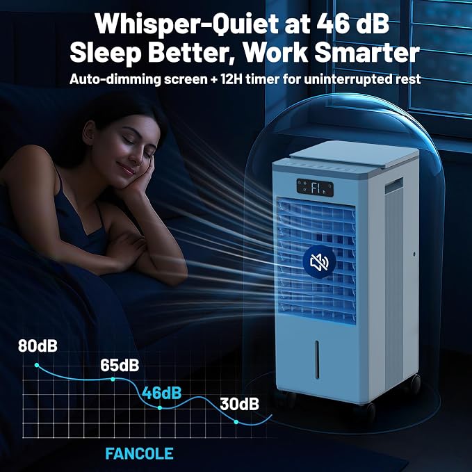 Portable Evaporative Air Cooler with Remote Control, Quiet Windowless Swamp Cooler, Oscillating Cooling Fan, 4 Modes & 3 Speeds for Bedroom, Office, Living Room and Small Spaces (White)