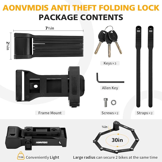 Folding Bike Lock Bicycle Scooter Folding Locks with 3Keys Heavy Duty Bike Lock with Easy Mounting Bracket Alloy Steel Foldable Lock