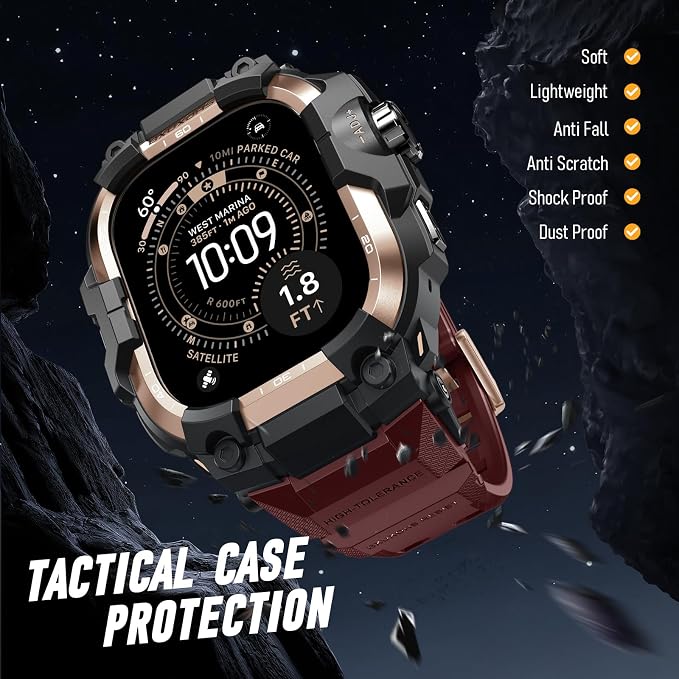 BXUXOHS Rugged Case and Band for Apple Watch Ultra 3/2/1 49mm Men, Military Grade Shockproof Bumper Cover, with 2 Pack Screen Protector, Tactical Band Case for iWatch Ultra 3 2 1 Man, Wine Red