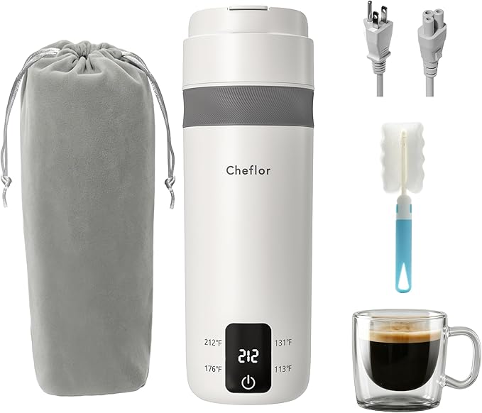 Travel Kettle 450ml,Portable Electric Water Boiler with Direct Sip Spout,4 Temp Control LED Display for Tea Coffee Baby Formula, Stainless Steel Fast Boil Kettle for Hotel Dorm,BPA-Free