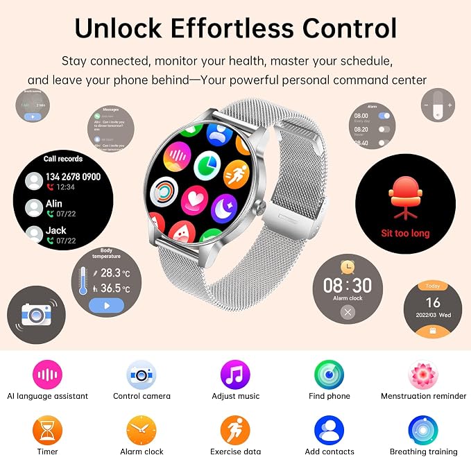 Smart Watch for Women(Answer/Make Calls), 1.27" HD Screen Fitness Tracker with Heart Rate/Sleep Monitor, 130+ Sport Modes IP68 Waterproof Activity Tracking, Smartwatch for Android iPhone, Silver
