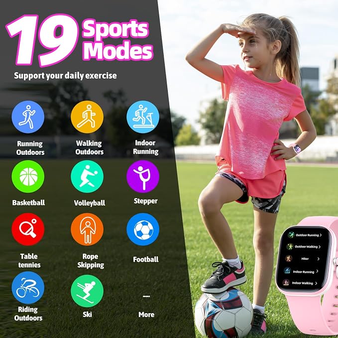 Nyonio Kids Watch with Fitness Tracker No Phone/APP Needed,19 Sport Mode,1.5" DIY Dial,IP68 Waterproof,Sleep Monitor,Pedometers,Heart Rate,Great Birthday Gift for Boys Girls Teens 6-14 (Pink)