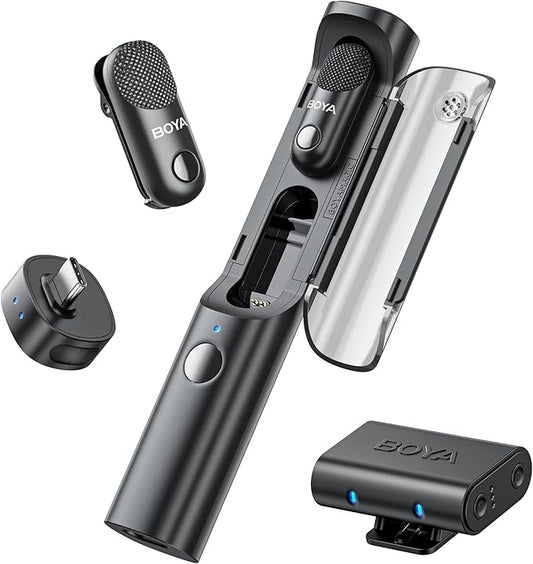 BOYA Magic Wireless Mini Microphones for iPhone 15-16/Android/PC/Camera, 4 Form-in-1, 7g Lightweight,AI Noise Reduction, 48kHz/24bit,APP Control, 328ft Range,Microphone for Podcast(Stand not included)