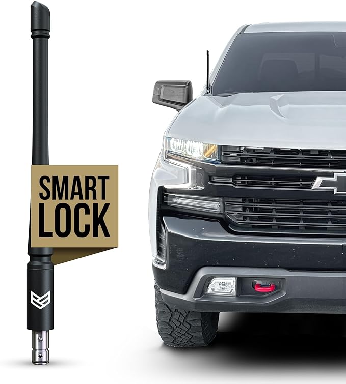 RONIN FACTORY Truck Antenna for Chevy Silverado & GMC Sierra Accessories - Anti Theft - Carwash Safe - Short Replacement Antenna (8 Inch SmartLock)